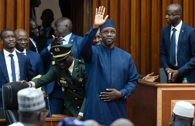 Ousmane Sonko addressing lawmakers in Dakar
