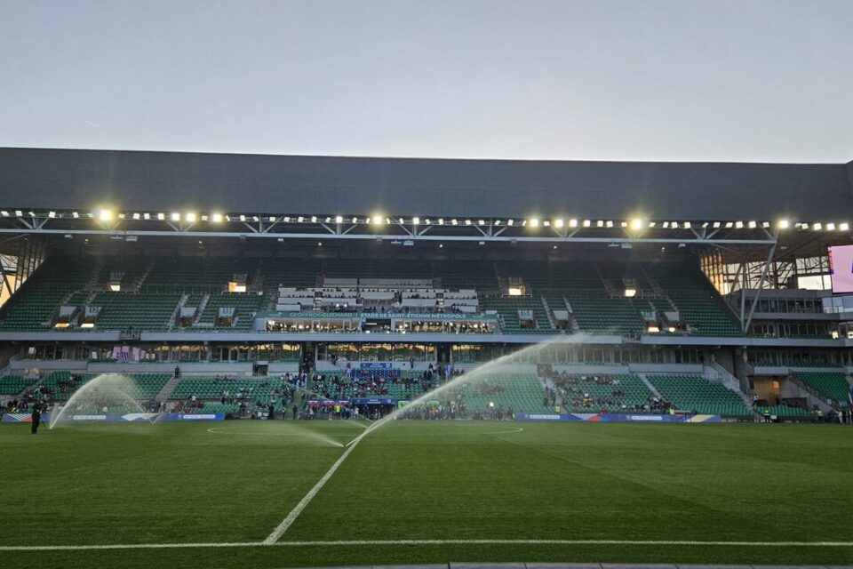 Emergency response team addressing a gas leak near the Geoffroy-Guichard stadium entrance earlier this year
