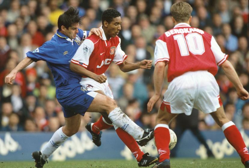 Nicolas Anelka in action for arsenal against chelsea in april 1997