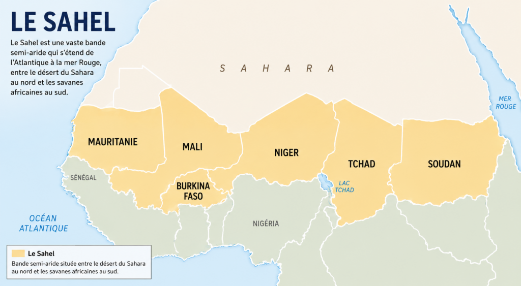 Sahel region map showing crisis zones
