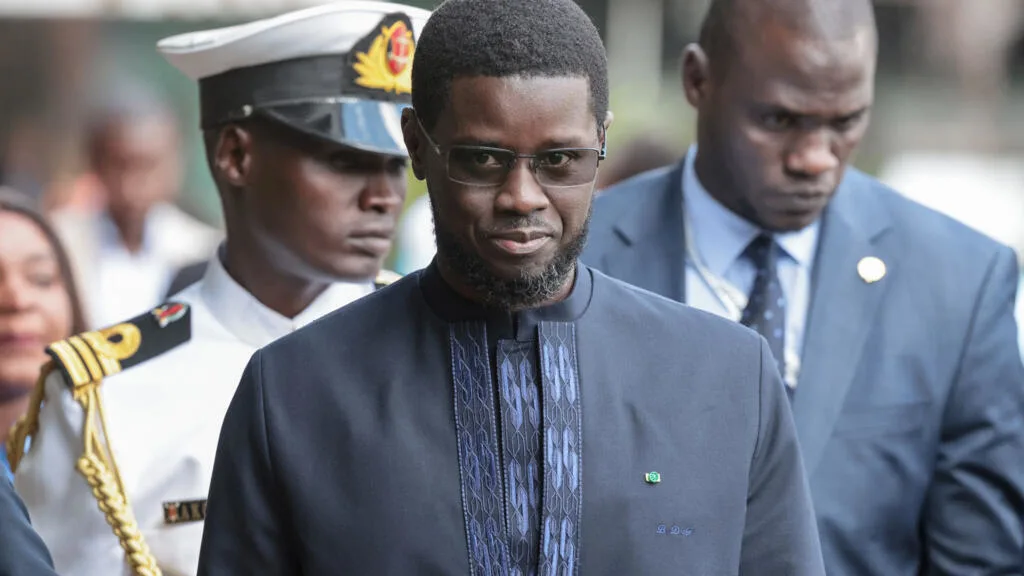 Senegalese President Bassirou Diomaye Faye speaking at a national tribute ceremony