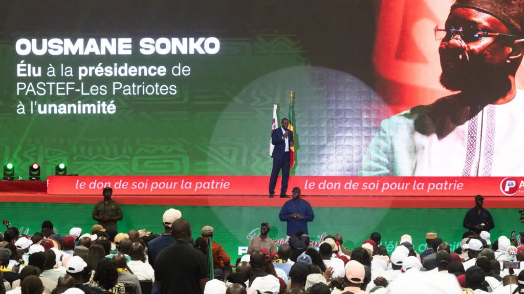 Ousmane Sonko speaking to media