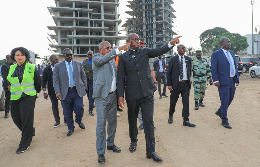 President of Gabon inspecting waterfront construction site