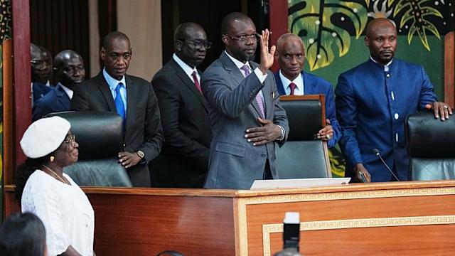 Ousmane Sonko at the National Assembly podium