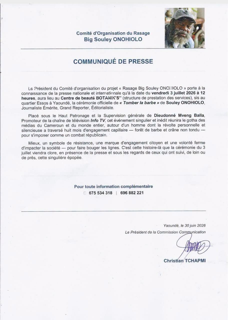 After 8 months: an organising committee announces the shaving operation of Souley Onohiolo, Friday, July 3