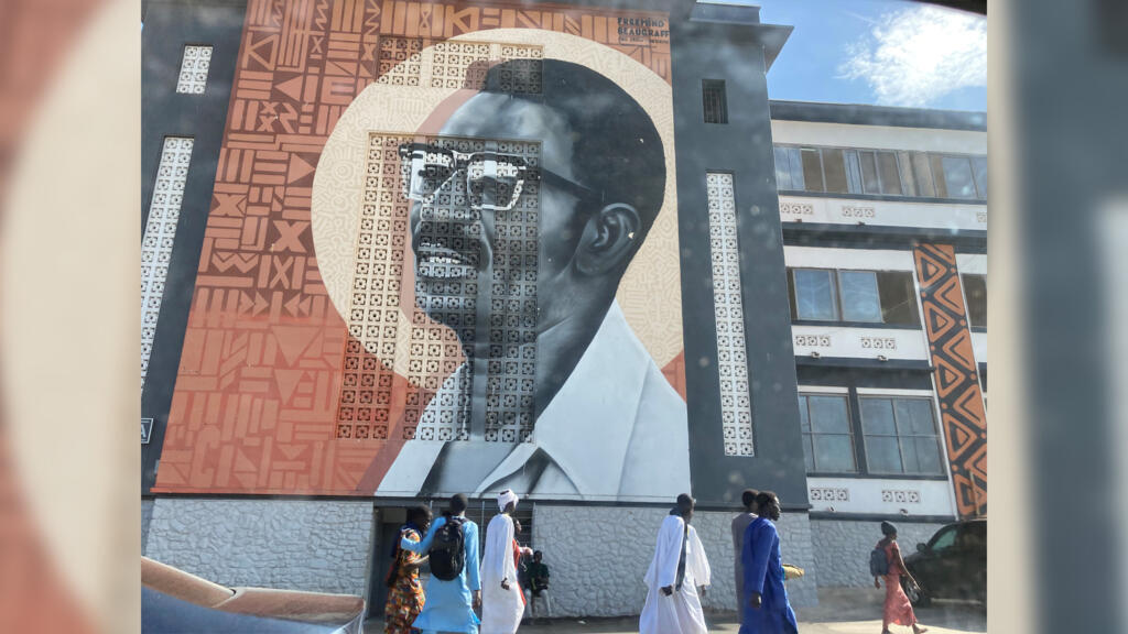 A mural at one of the campus entrances depicting Cheikh Anta Diop, the renowned Senegalese thinker after whom the University of Dakar was later renamed.