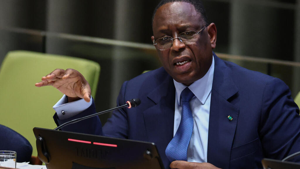 Former Senegalese president Macky Sall addresses the United Nations General Assembly during a hearing for his candidacy as UN Secretary-General in New York on April 22, 2026.