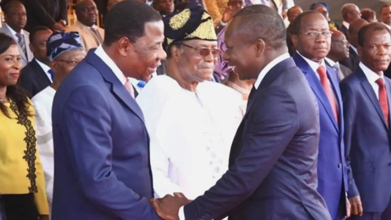 Former presidents Nicéphore Soglo, Boni Yayi, and Patrice Talon in a historical political gathering